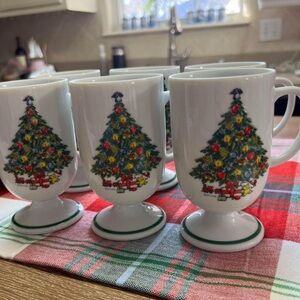 Set of 6 Vintage Mount Clemens Pottery Christmas Porcelain Footed Mugs